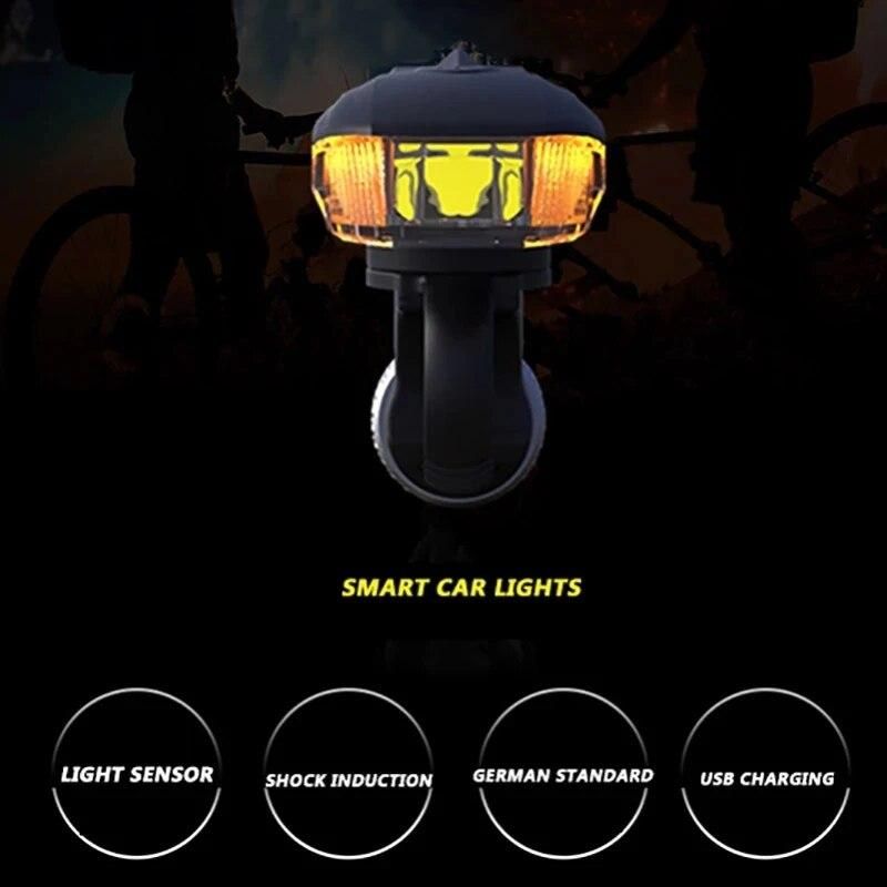 Bike Headlight Aluminum Alloy ABS Waterproof Warning Intelligent Vibration USB Charging Induction Flashlight For MTB Bicycle