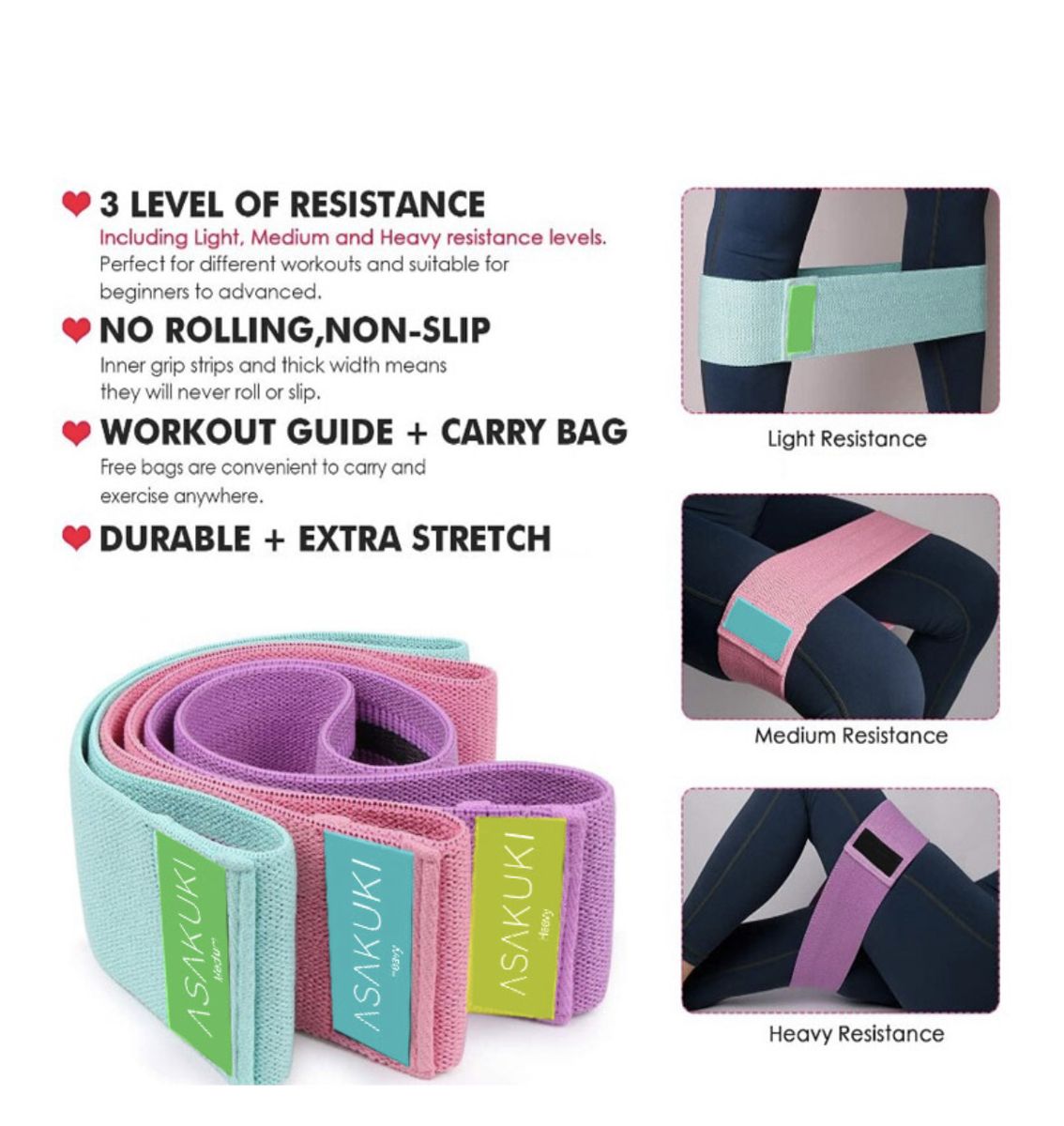 3pcs Resistance Bands For Legs And Booty