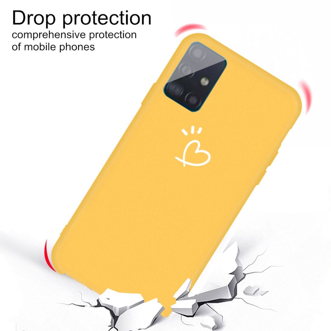 For Galaxy A71 Love Heart Pattern Frosted TPU Protective Case(Yellow)