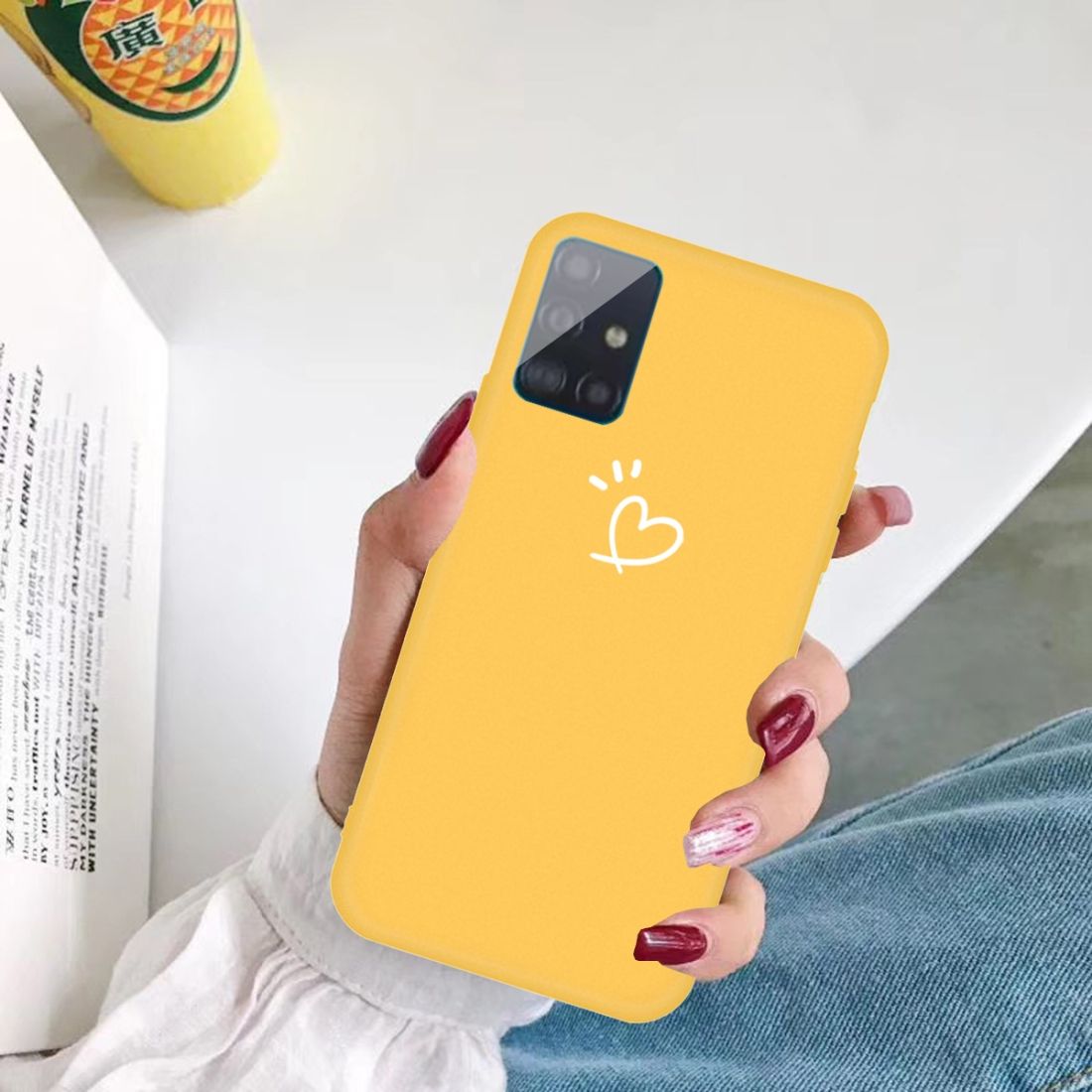 For Galaxy A71 Love Heart Pattern Frosted TPU Protective Case(Yellow)