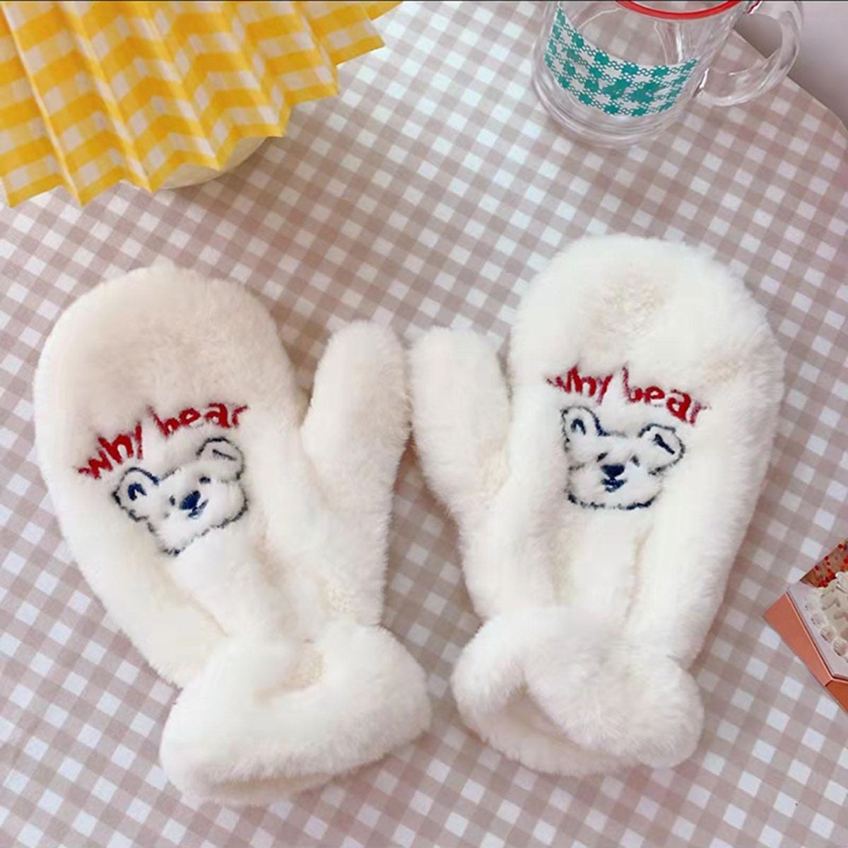 1 Pair Ladies Mittens Cold Winter Ladies White