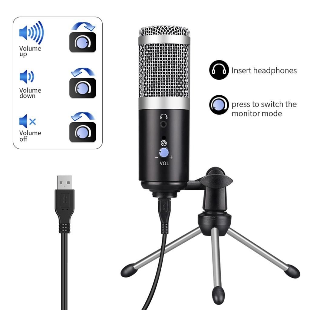 USB Condenser Microphone W/Tripod For Broadcast/Podcast Live Streaming