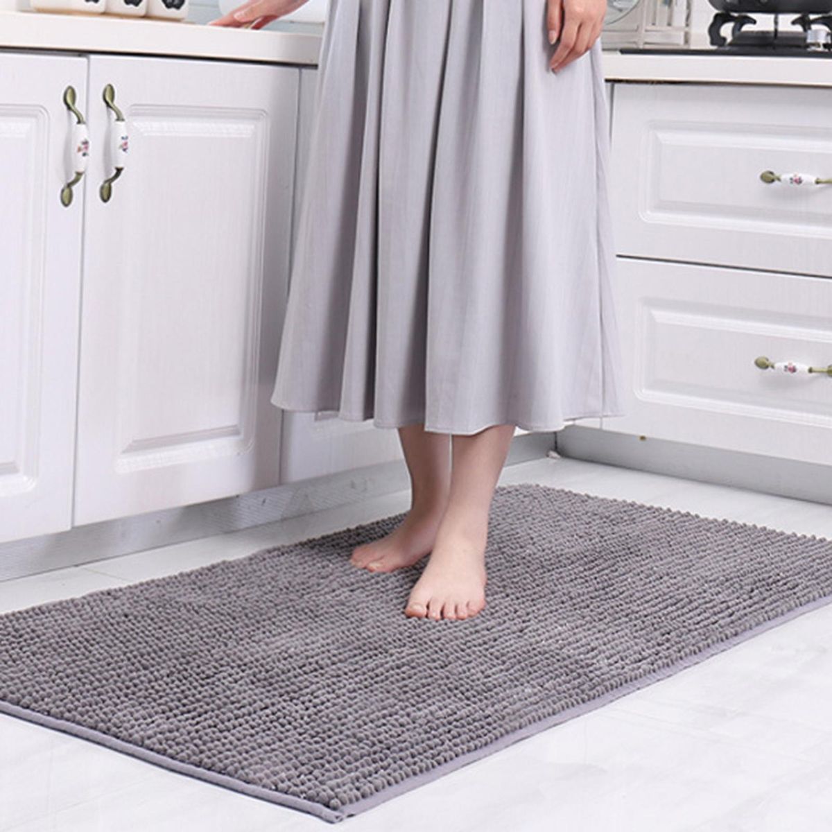 Floor Mat Shower Toilet Hallway Short Velvet Floor Rug Grey