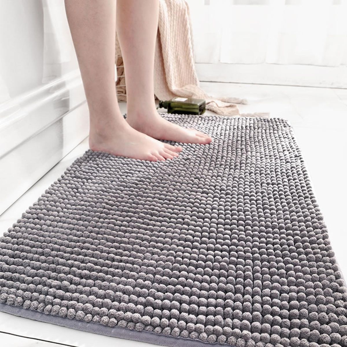 Floor Mat Shower Toilet Hallway Short Velvet Floor Rug Grey