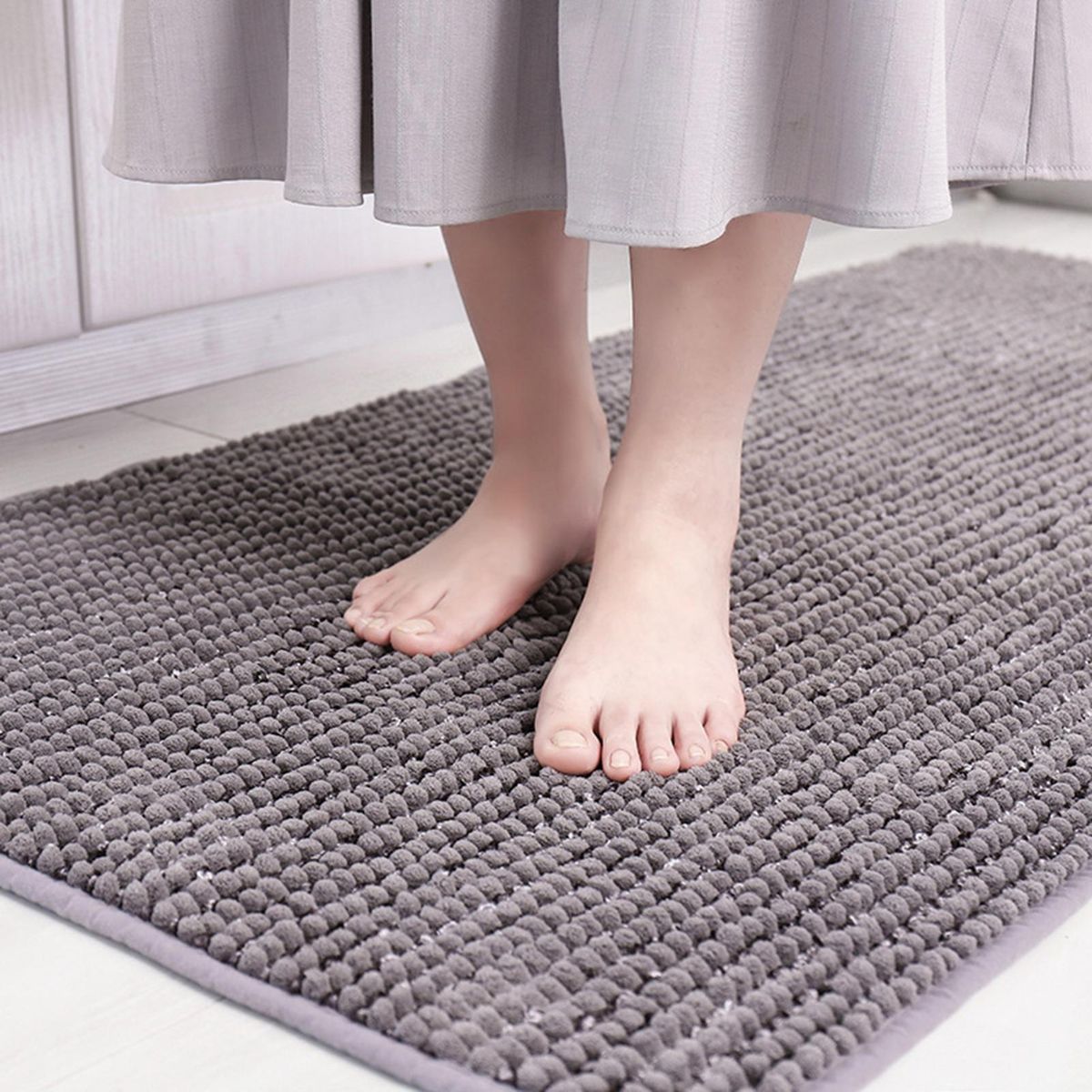 Floor Mat Shower Toilet Hallway Short Velvet Floor Rug Grey
