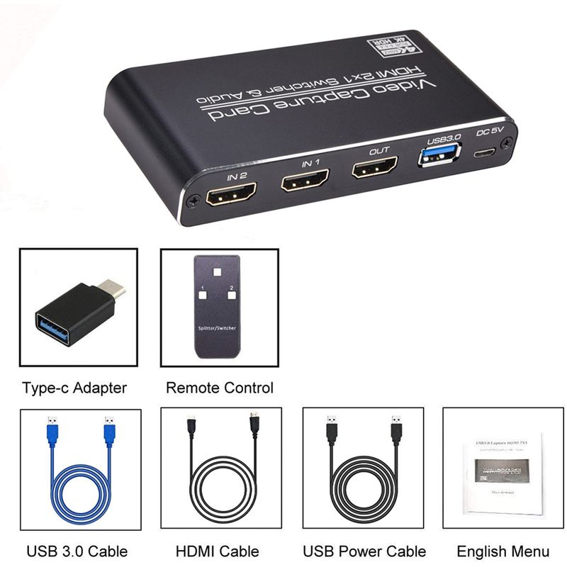 Ultra 4K@60fps USB Video Card USB 3.0 Game Capture Card 2 In 1 HDMI Loopout HDMI Switcher For Game Live Streaming Youtube PS4