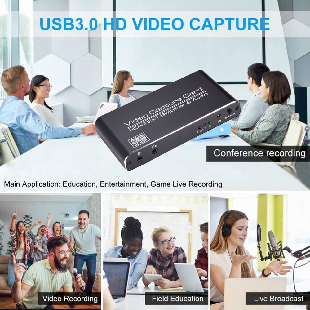 Ultra 4K@60fps USB Video Card USB 3.0 Game Capture Card 2 In 1 HDMI Loopout HDMI Switcher For Game Live Streaming Youtube PS4