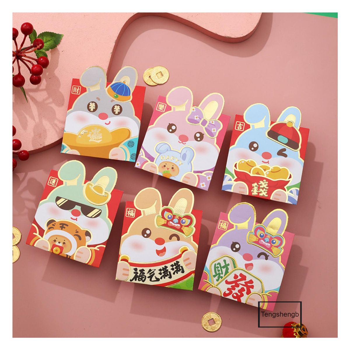 6PCS Red Envelopes 2023 Year Of The Rabbits Red Packet 3D