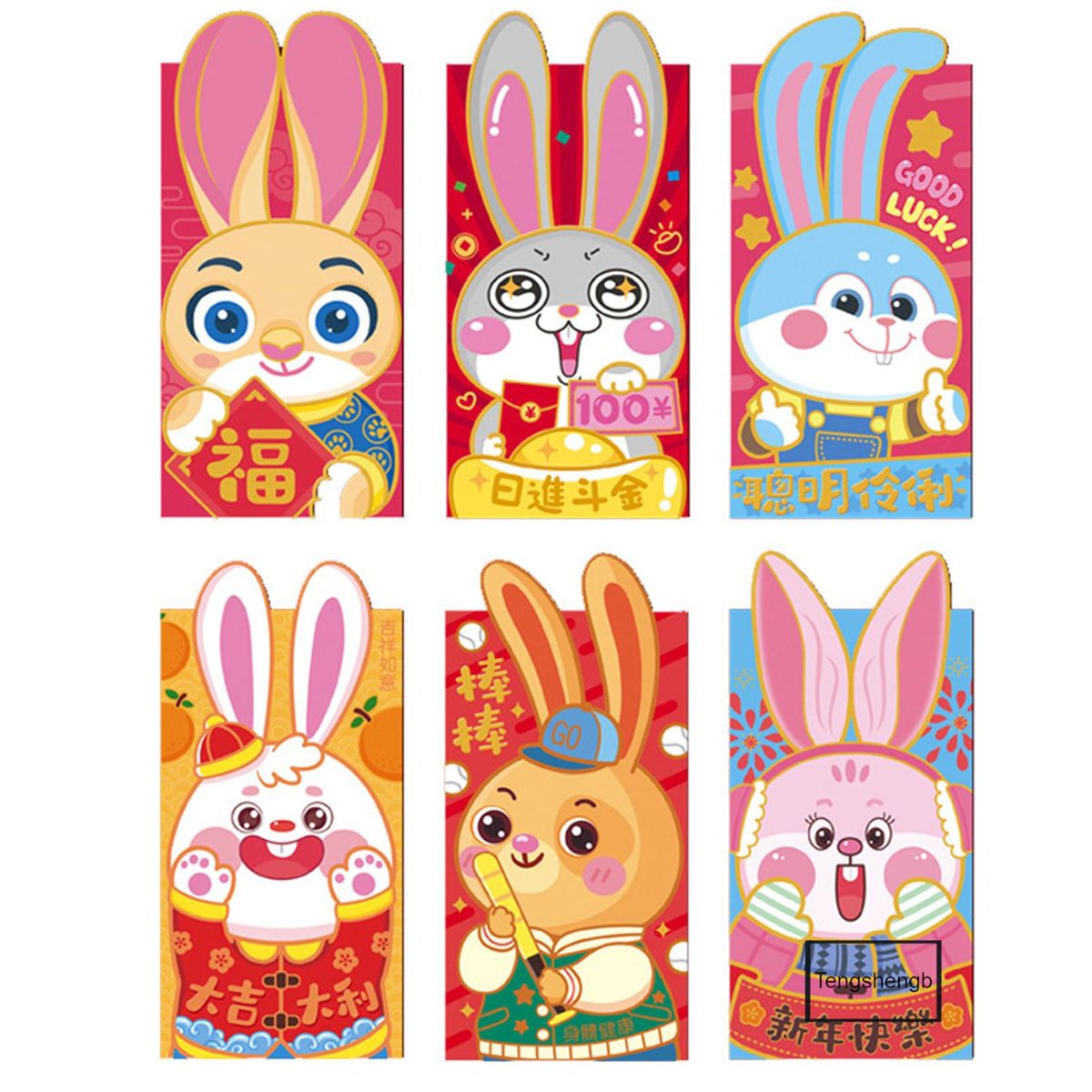 6PCS Red Envelopes 2023 Year Of The Rabbits Red Packet 3D