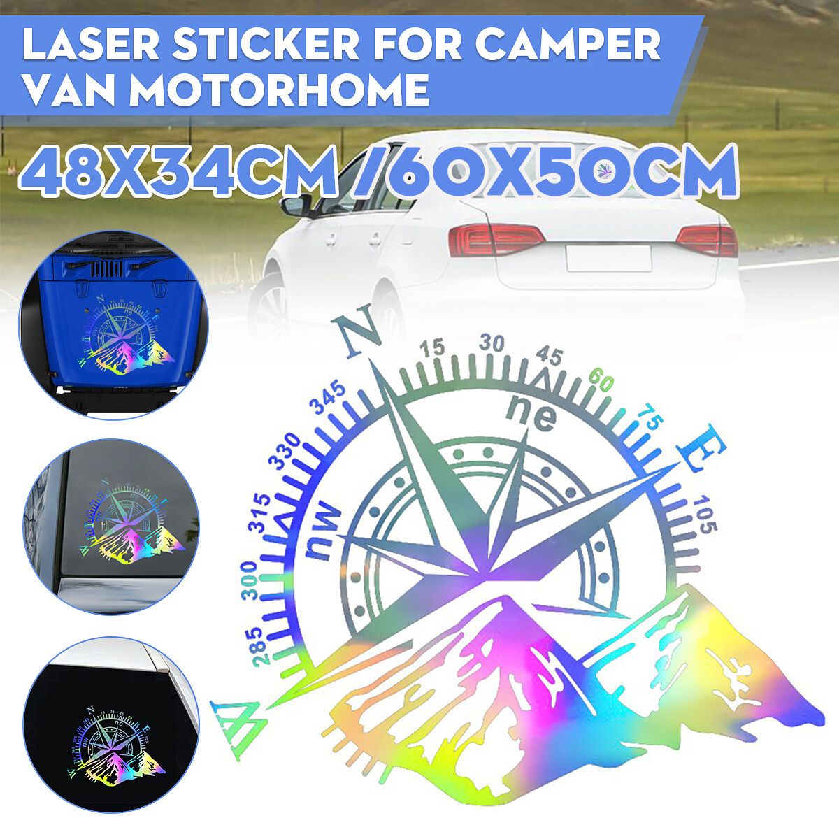 Motorhome Decal Laser Sticker Navigation Compass W/ Mountains For Van 48x34cm / 60x50cm 48x34cm