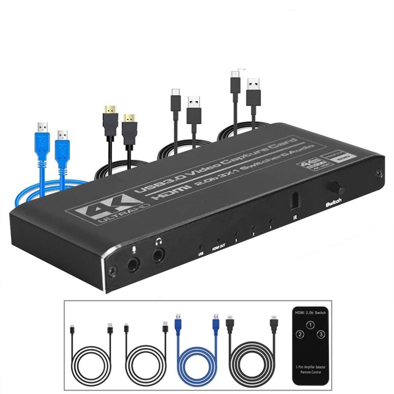 4K@60fps Video Card USB 3.0 2.0 Video Capture Card HDMI-Compatible Switch Placa De Video 3 In 1 Out For Game Live Streaming PS4