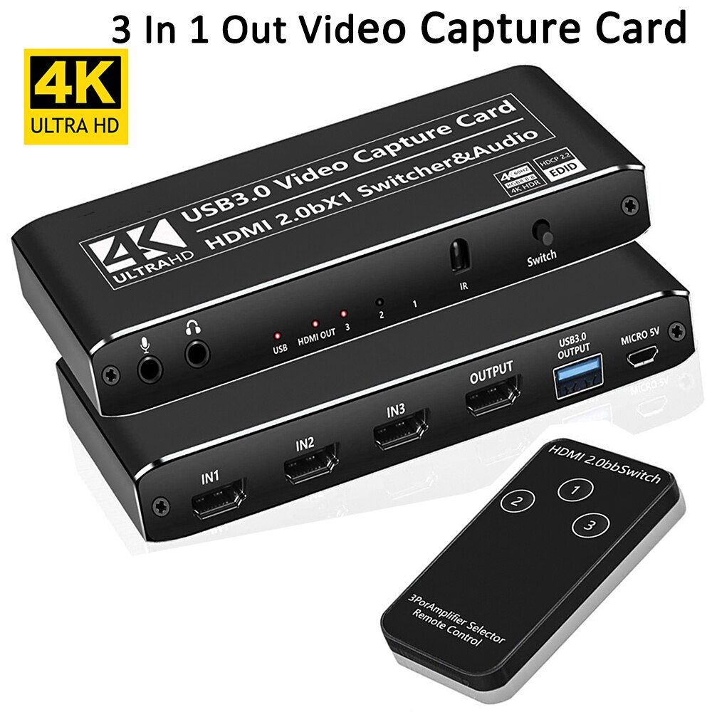 4K@60fps Video Card USB 3.0 2.0 Video Capture Card HDMI-Compatible Switch Placa De Video 3 In 1 Out For Game Live Streaming PS4