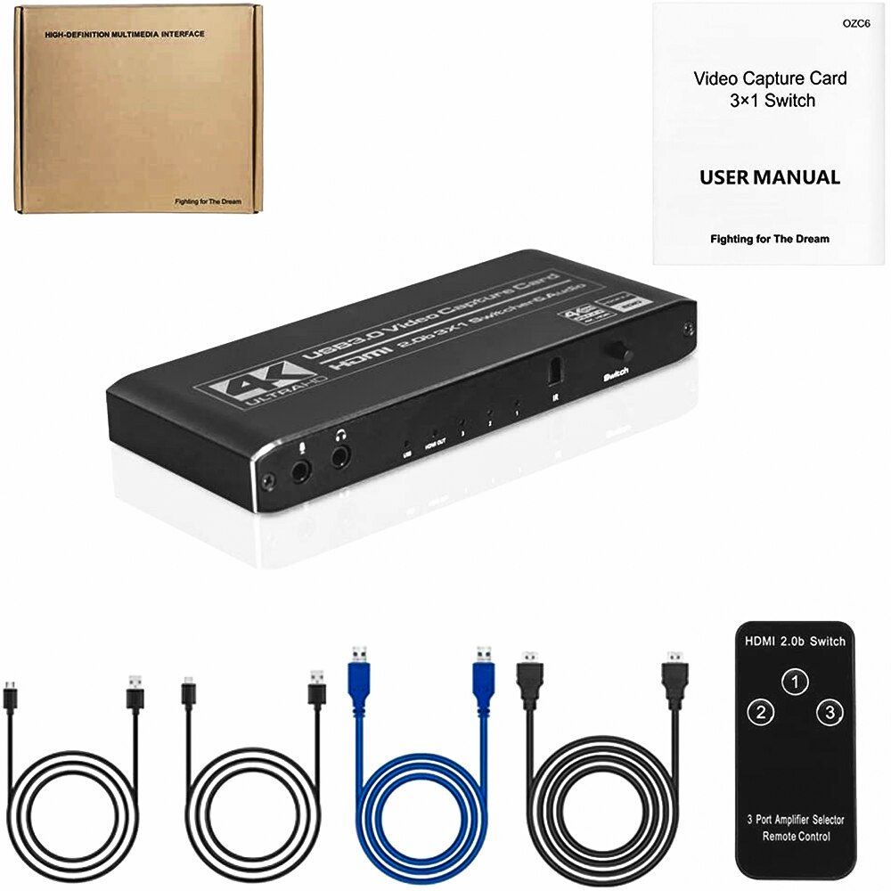 4K@60fps Video Card USB 3.0 2.0 Video Capture Card HDMI-Compatible Switch Placa De Video 3 In 1 Out For Game Live Streaming PS4