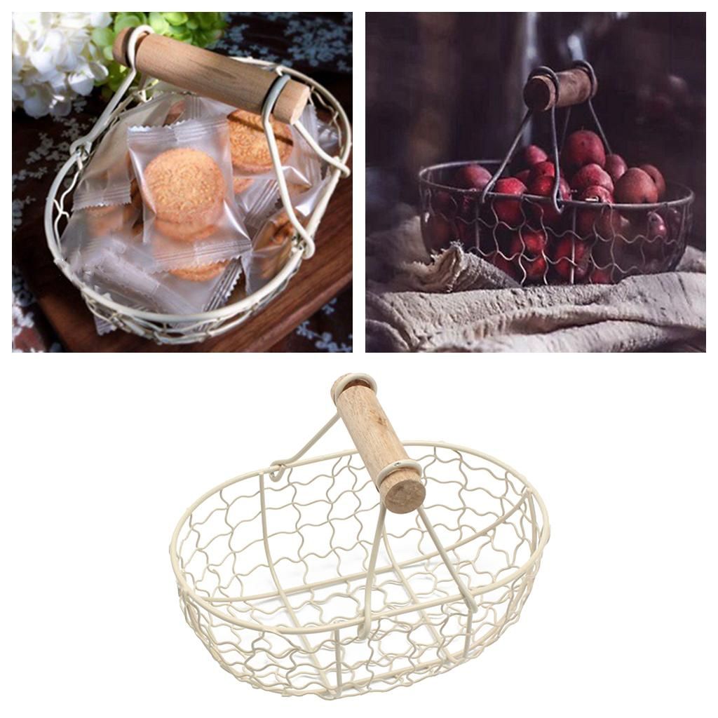 Storage Basket Bread Fruit Basket With Handle Kitchen Beige