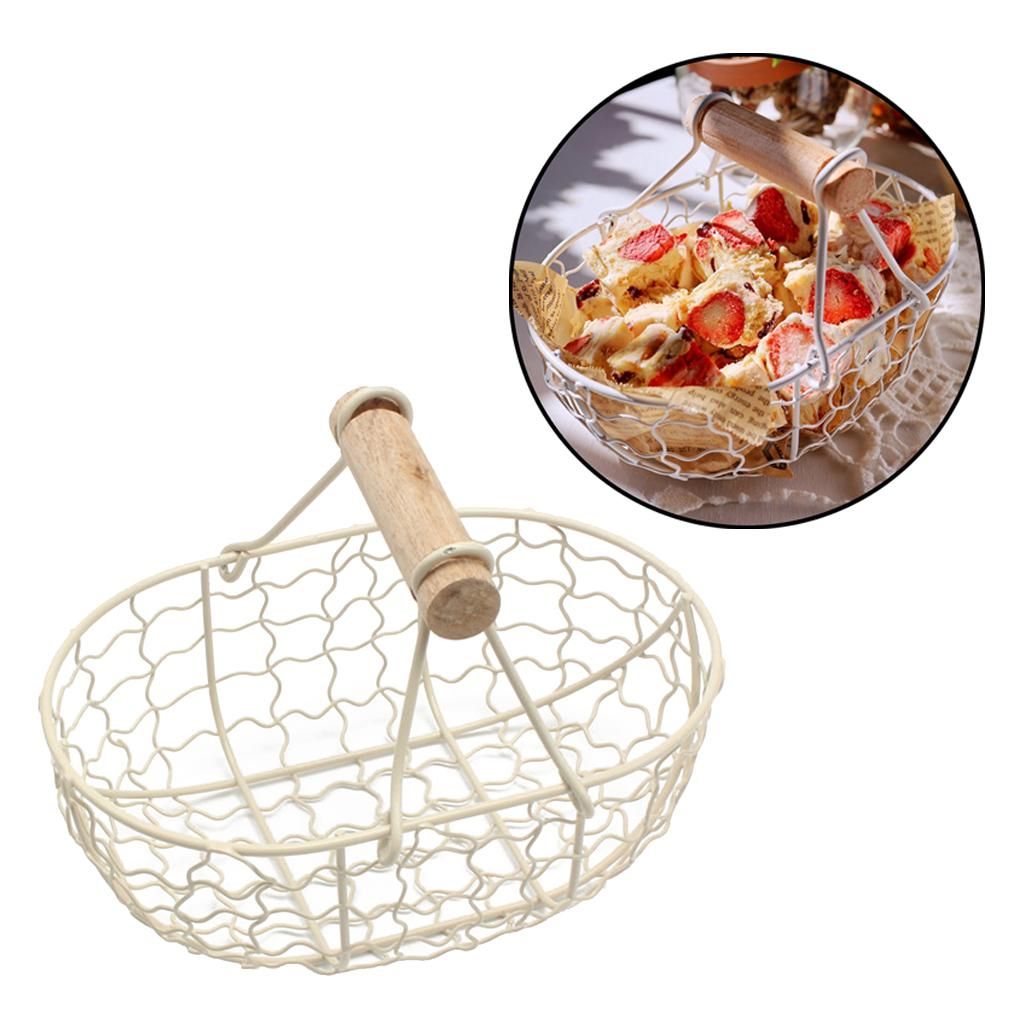 Storage Basket Bread Fruit Basket With Handle Kitchen Beige