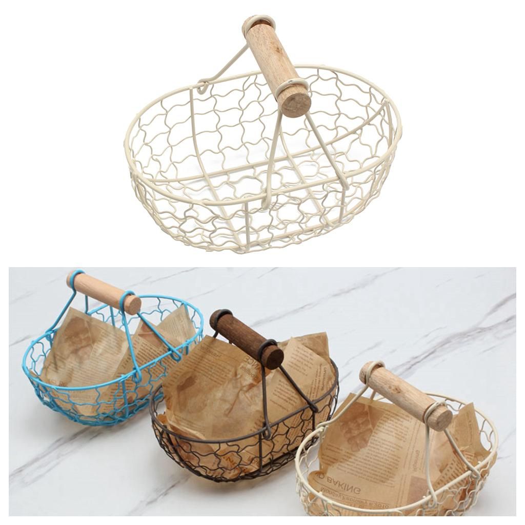 Storage Basket Bread Fruit Basket With Handle Kitchen Beige
