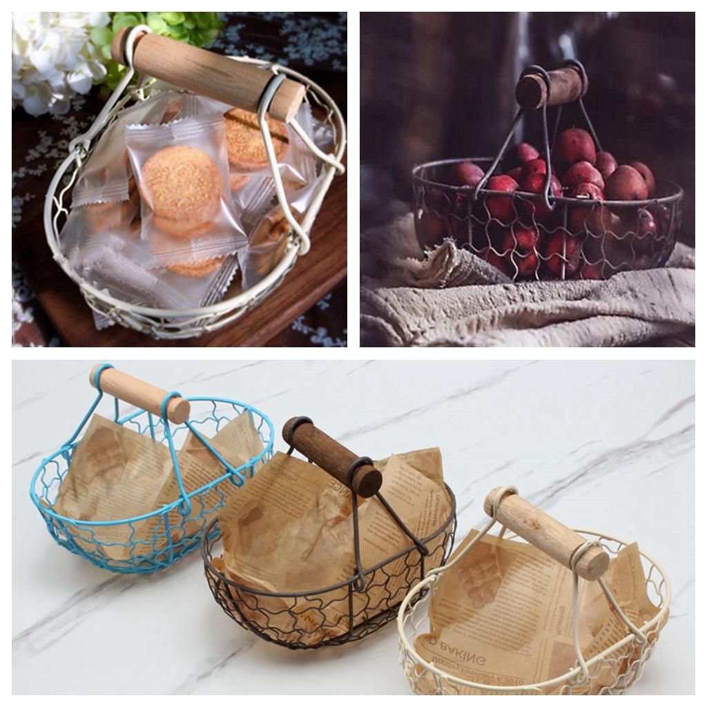 Storage Basket Bread Fruit Basket With Handle Kitchen Beige