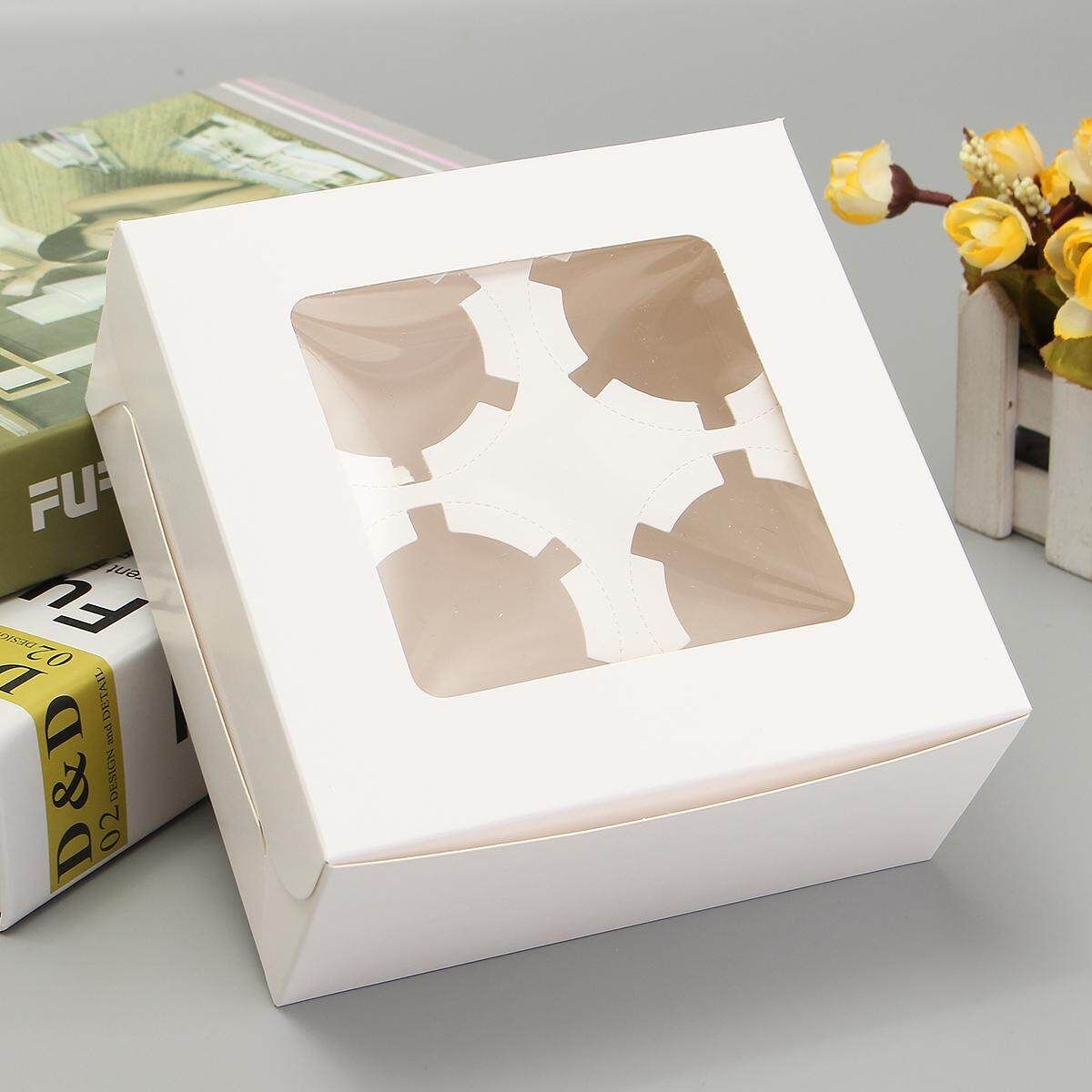 5pcs Clear Cupcake Box 4 Cup White Container For Wedding Party Decor Gift