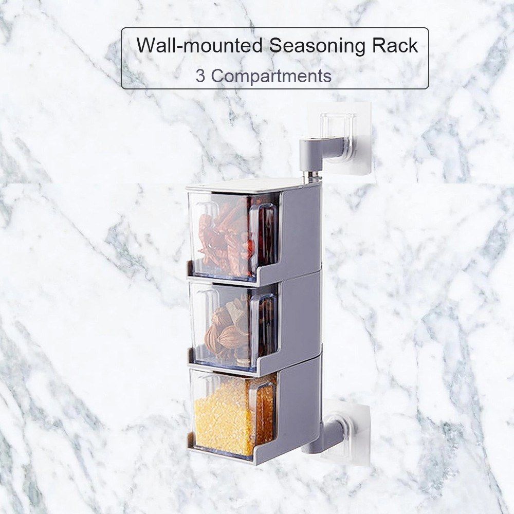 Wall Mounted Seasoning Box Set Seasoning Rack 3 Compartments