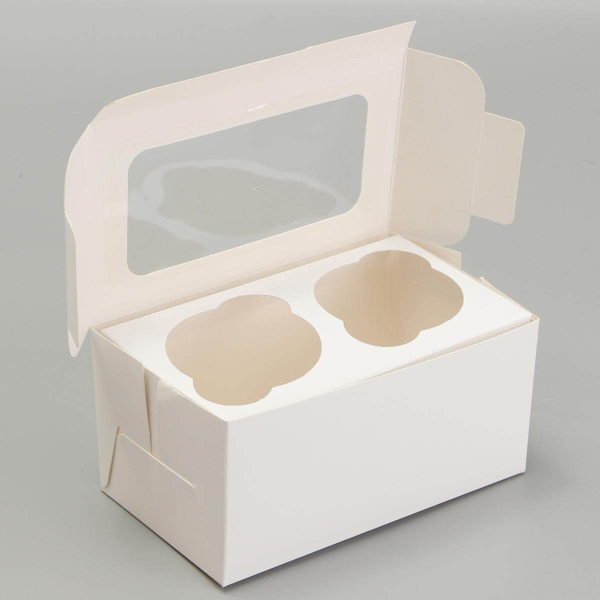 10PCS White Cupcake Box With Window 2 Cavity