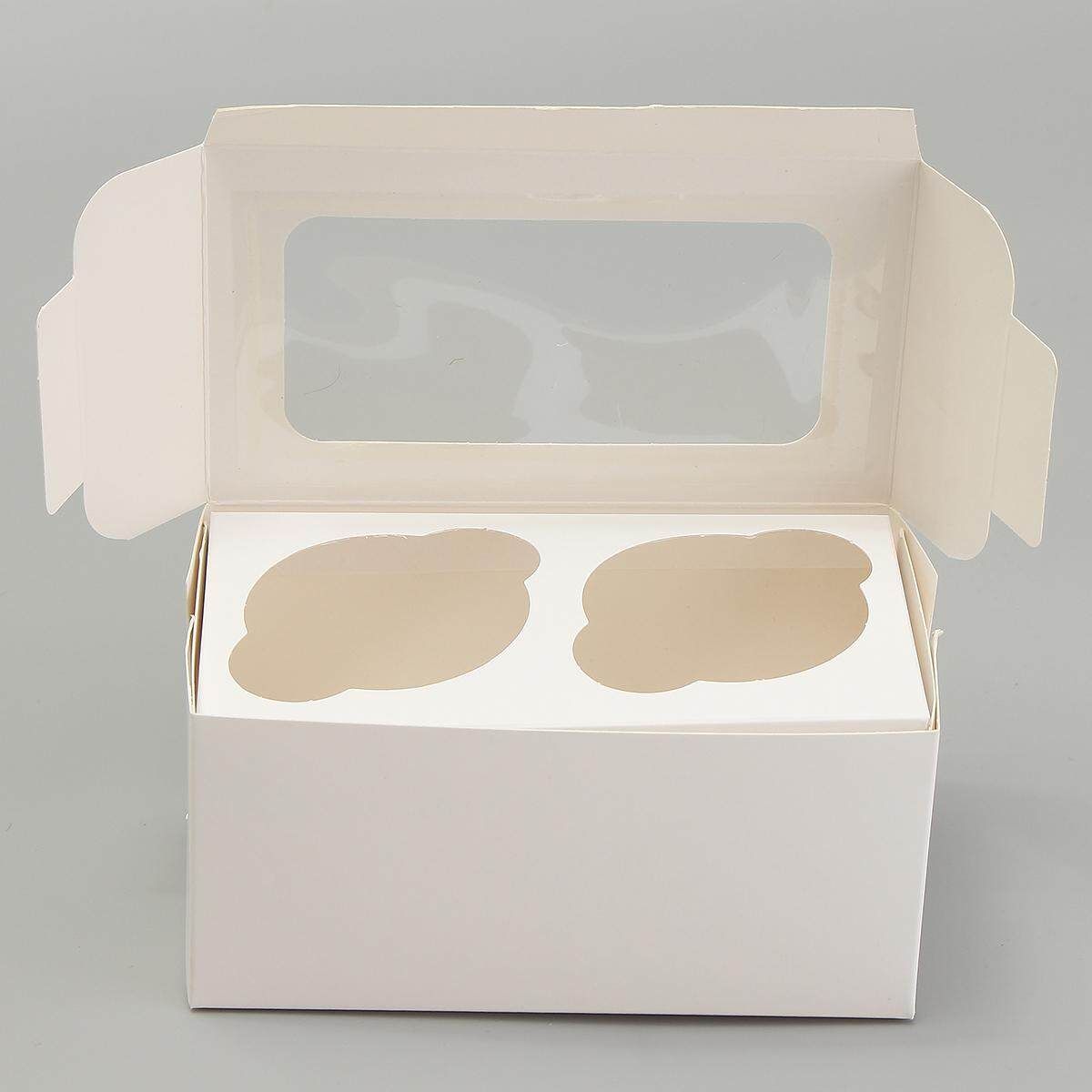 10PCS White Cupcake Box With Window 2 Cavity