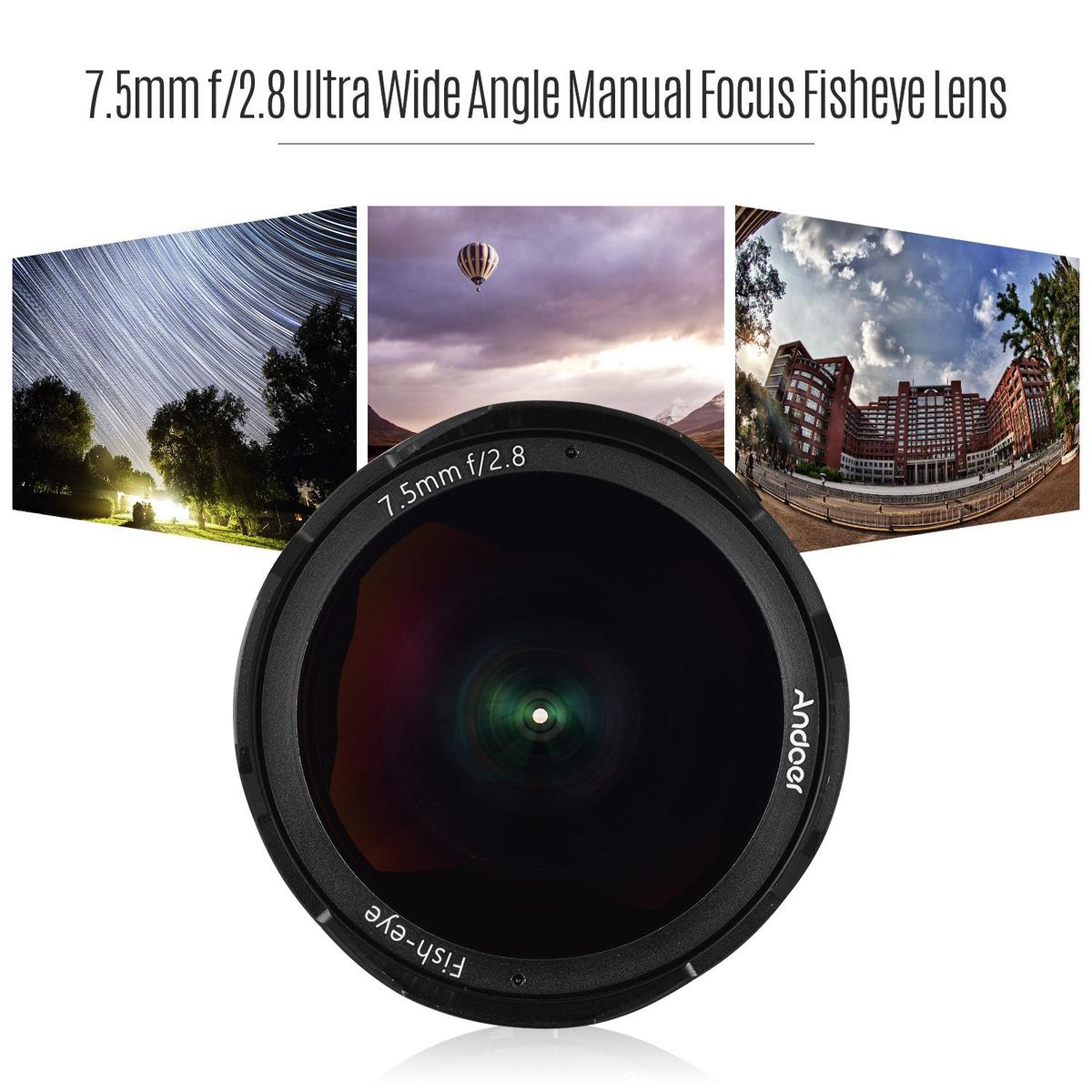 Andoer 7.5mm F2.8 Manual Focus Fisheye Lens 180° Ultra Wide Angle Large Aperture E-Mount Lens Compatible with Sony APS-C Frame ILDC Camera A6600 A6100 A6400 A6500 A6300 A6000 5100 A77II