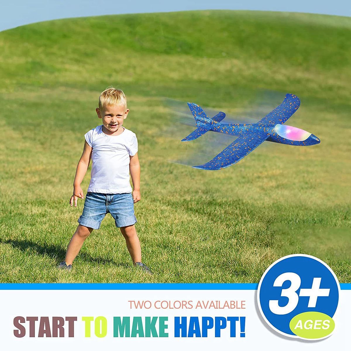 2Pack LED Light Airplane Toys Throwing Foam Plane Flashing Luminous Glider Plane Outdoor Sport Birthday Party Favors
