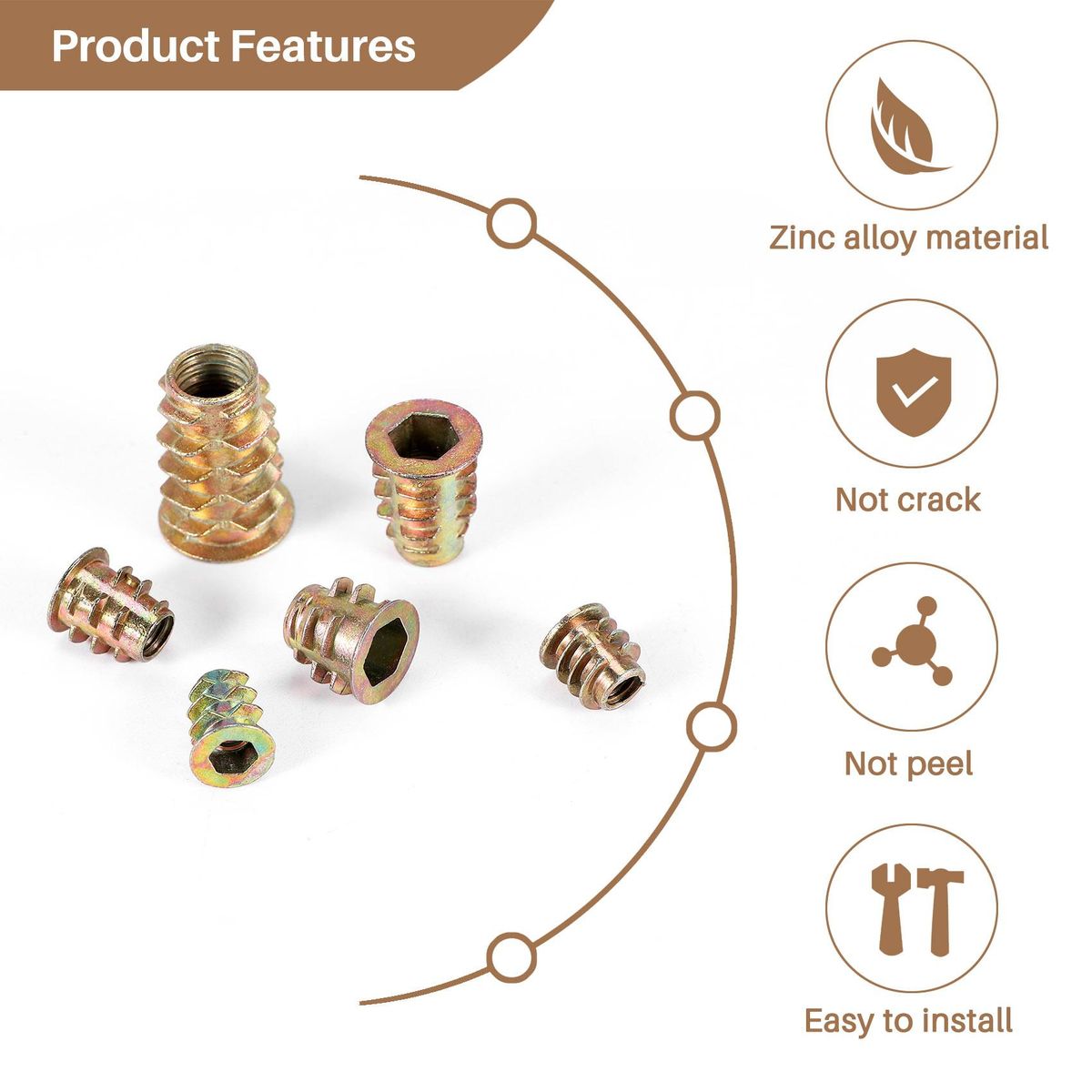 Threaded Inserts Nuts Wood Insert Assortment Tool Kit M6M8 Furniture Screw Inserts Bolt Fastener165 PCS