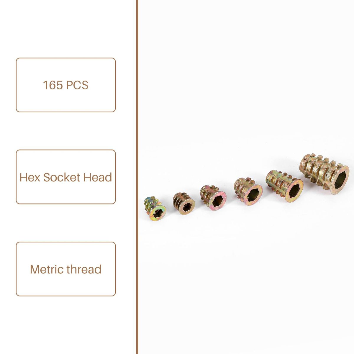 Threaded Inserts Nuts Wood Insert Assortment Tool Kit M6M8 Furniture Screw Inserts Bolt Fastener165 PCS