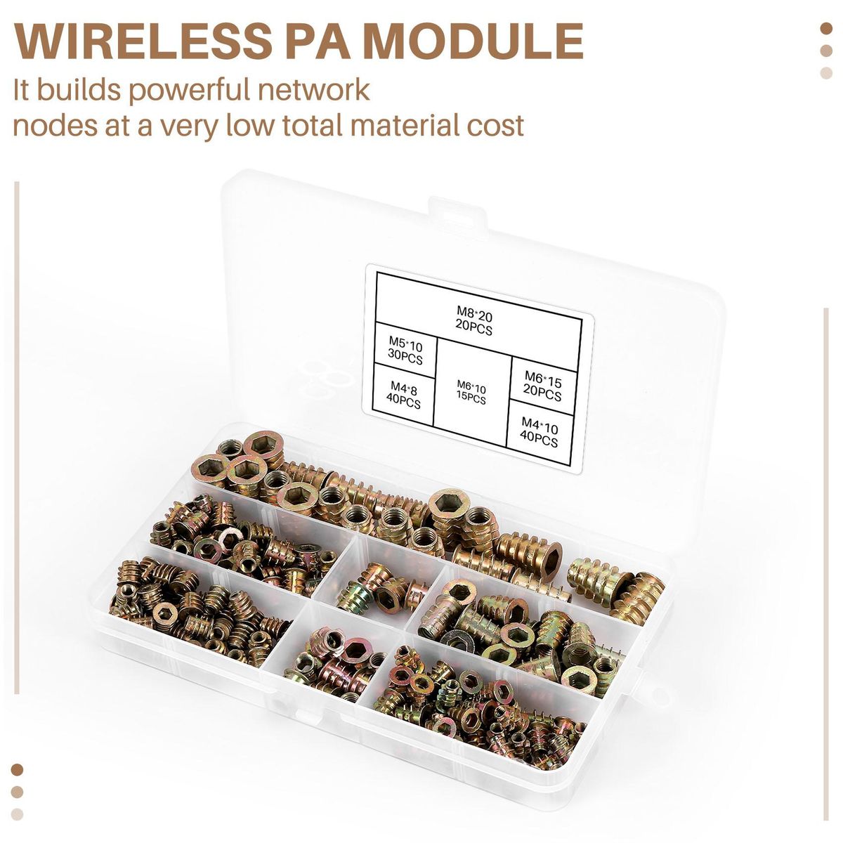 Threaded Inserts Nuts Wood Insert Assortment Tool Kit M6M8 Furniture Screw Inserts Bolt Fastener165 PCS