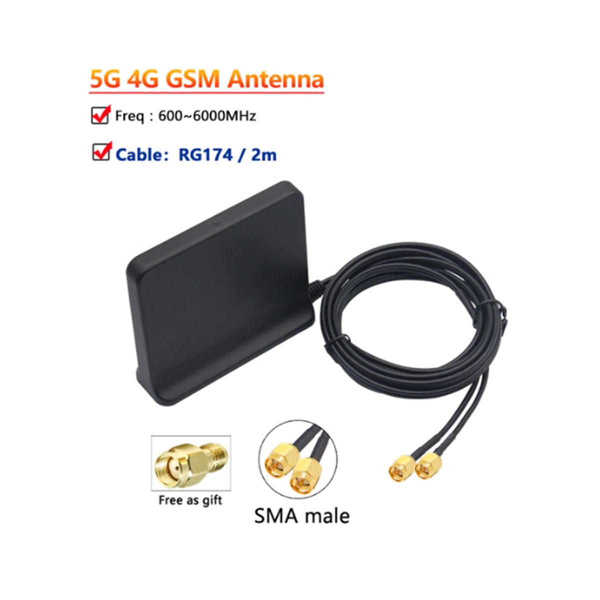 Signal Boost 5G 4G LTE 3G GSM Mimo Aerial High Gain 12Dbi 600-6000Mhz External Omni WiFi AntennaBlack SMA Male
