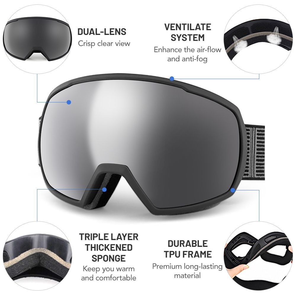Shock Resistance Ski Goggles For Men Women Anti Fog UV