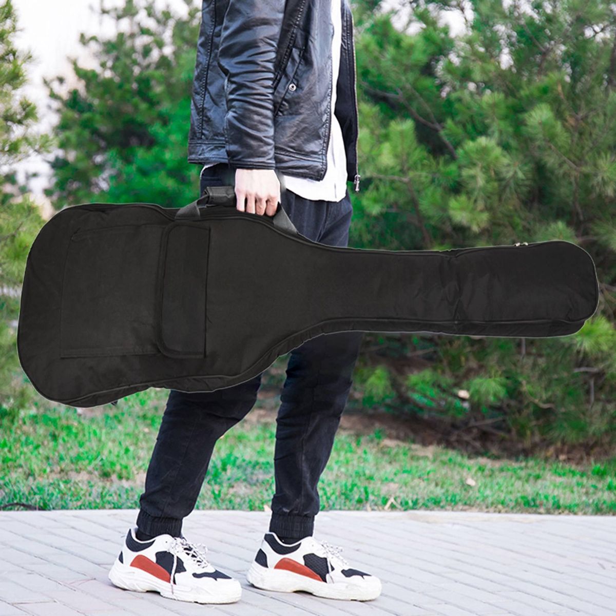 Black Waterproof Double Straps Bass Backpack Gig Bag Case for Electric Bass Guitar 5mm Thickness Sponge Padded
