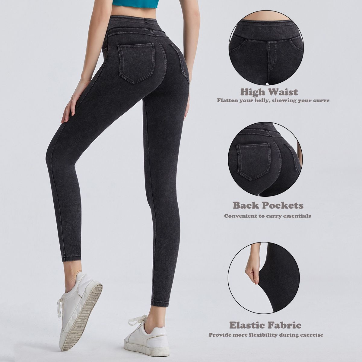 Women Stretch Legging With Pockets Slim Fit High Waisted