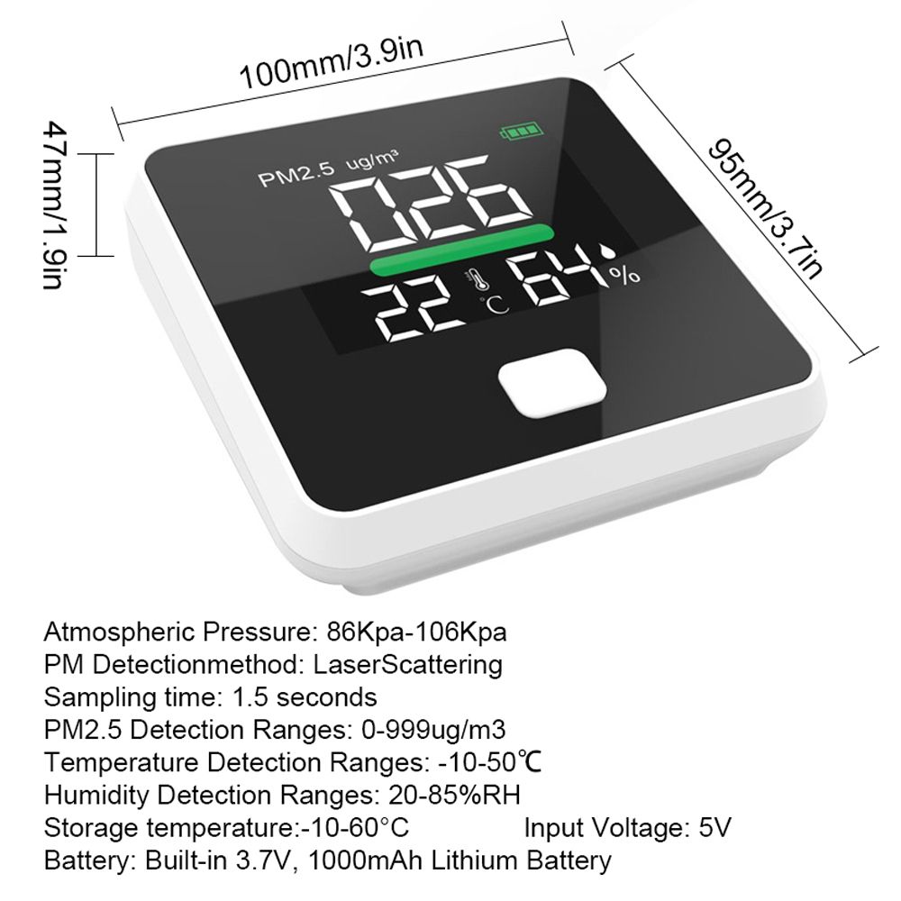 3 In 1 Air Quality Monitor Dust PM2.5 Temperature Humidity