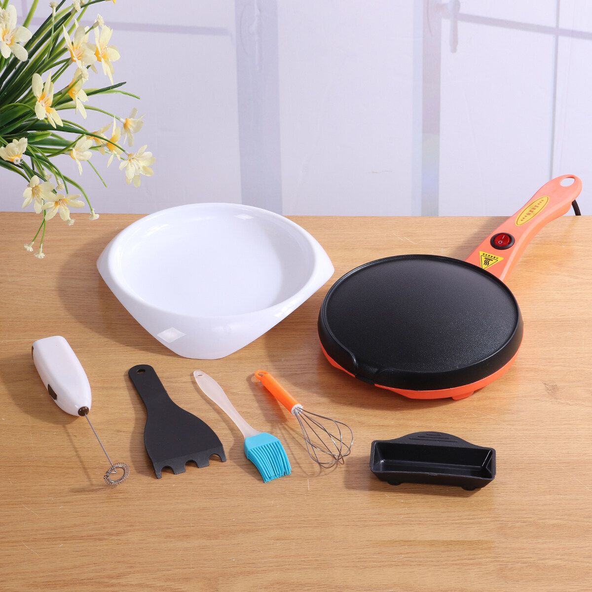 18cm 220V Electric Crepe Maker Non Stick Baking Pancake Fry Griddle Machine Kitchen Small Kitchen Appliances Set 3