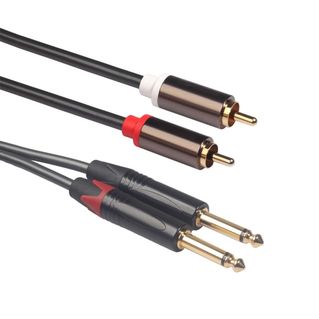 2 X 6.35mm 1/4 Inch TRS Stereo Jack Male To 2 RCA Male Audio Cables