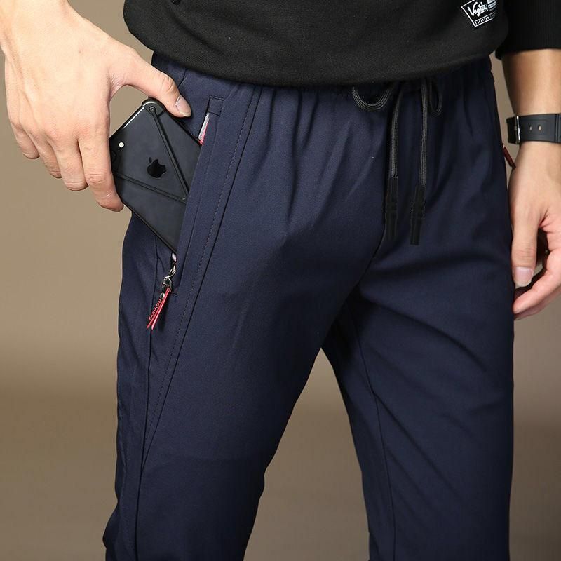 Fine summer pants with pocket and zipper for men Breathable informal sports pants for office and business