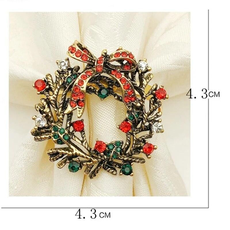 6Pcs Christmas Wreath Napkin Rings Metal Napkin Buckle Napkin Holder Napkin Circle Hotel Restaurant Wedding Party Dinner Table D