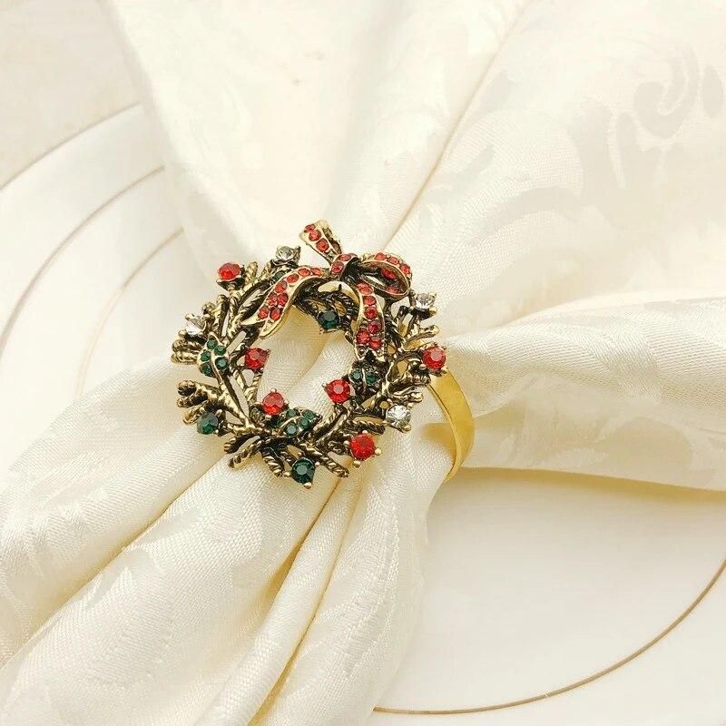 6Pcs Christmas Wreath Napkin Rings Metal Napkin Buckle Napkin Holder Napkin Circle Hotel Restaurant Wedding Party Dinner Table D