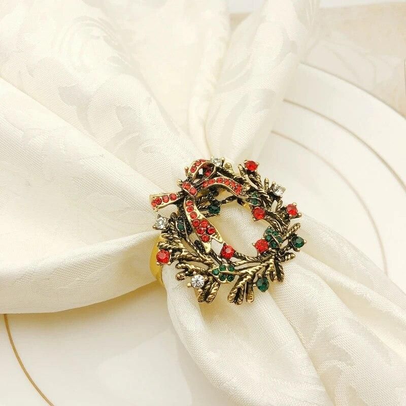 6Pcs Christmas Wreath Napkin Rings Metal Napkin Buckle Napkin Holder Napkin Circle Hotel Restaurant Wedding Party Dinner Table D