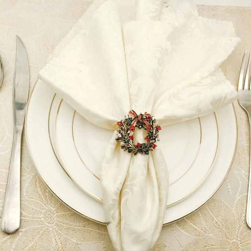6Pcs Christmas Wreath Napkin Rings Metal Napkin Buckle Napkin Holder Napkin Circle Hotel Restaurant Wedding Party Dinner Table D