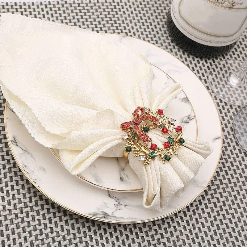 6Pcs Christmas Wreath Napkin Rings Metal Napkin Buckle Napkin Holder Napkin Circle Hotel Restaurant Wedding Party Dinner Table D
