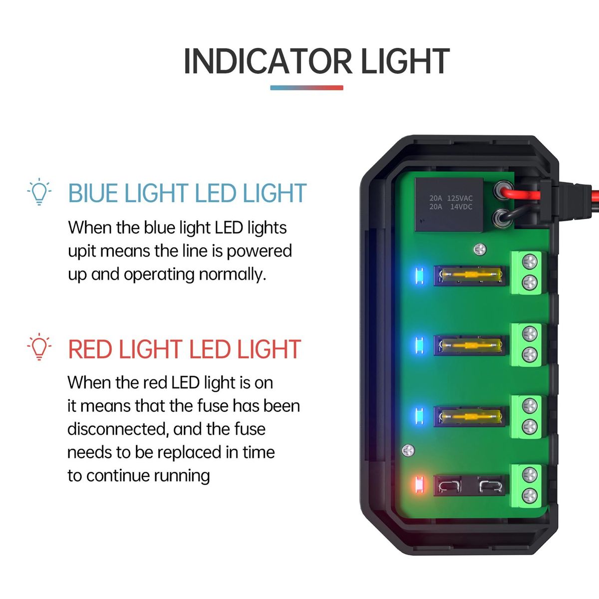 Fuse Block 4 Circuits with LED Indicator for Car Marine RV Truck DC 12V