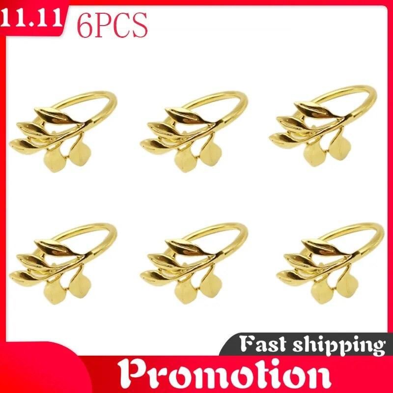 6Pcs/Lot Hotel Napkin Ring Napkin Holder Fall Leaves Napkin Buckle Christmas Wedding Party Gold Napkin Circle Dinner Table Decor