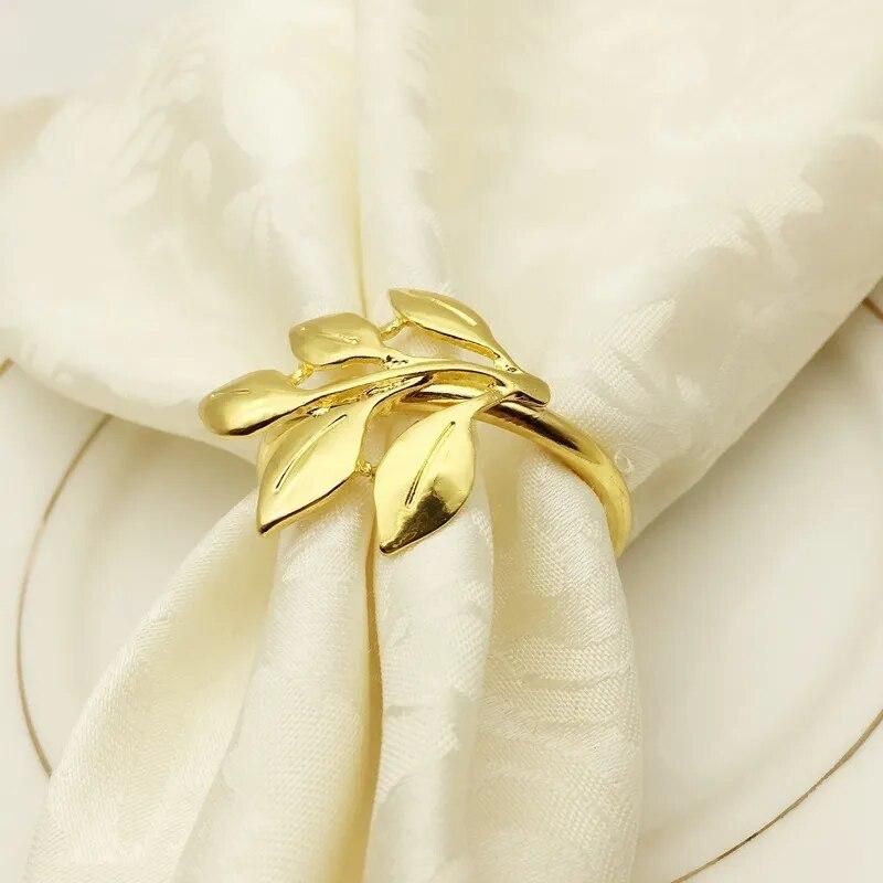 6Pcs/Lot Hotel Napkin Ring Napkin Holder Fall Leaves Napkin Buckle Christmas Wedding Party Gold Napkin Circle Dinner Table Decor