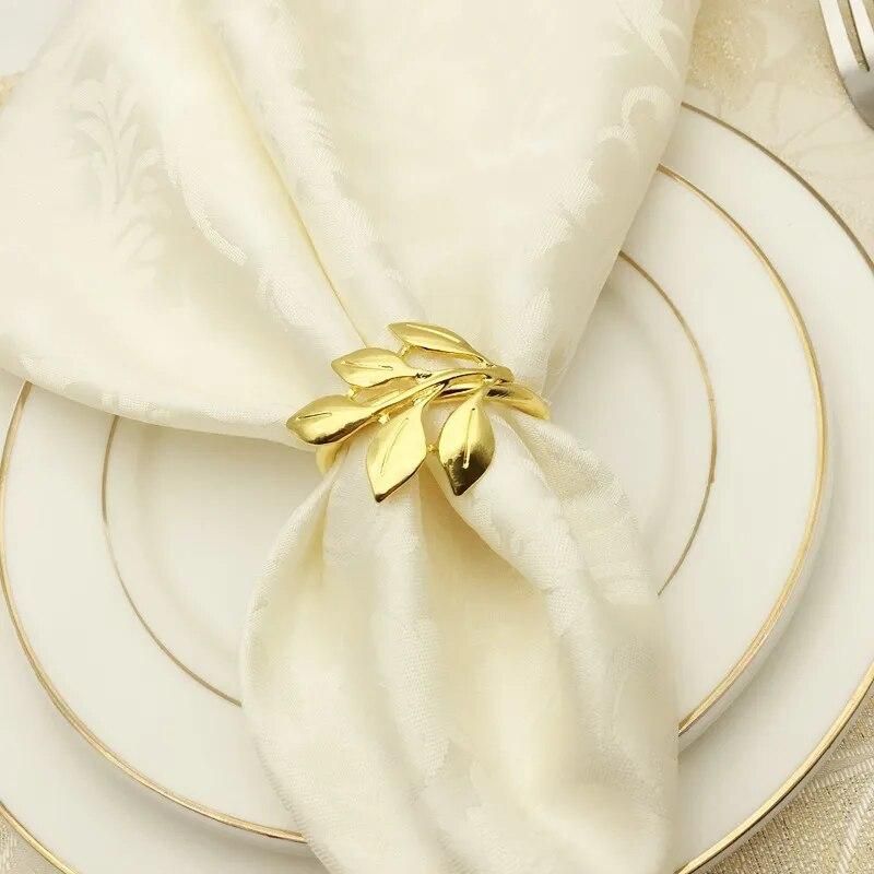 6Pcs/Lot Hotel Napkin Ring Napkin Holder Fall Leaves Napkin Buckle Christmas Wedding Party Gold Napkin Circle Dinner Table Decor