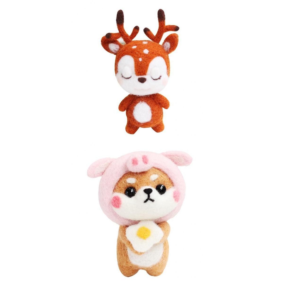 2 Sets Handmade Deer Dog Felt Craft Kit For Adult Beginners