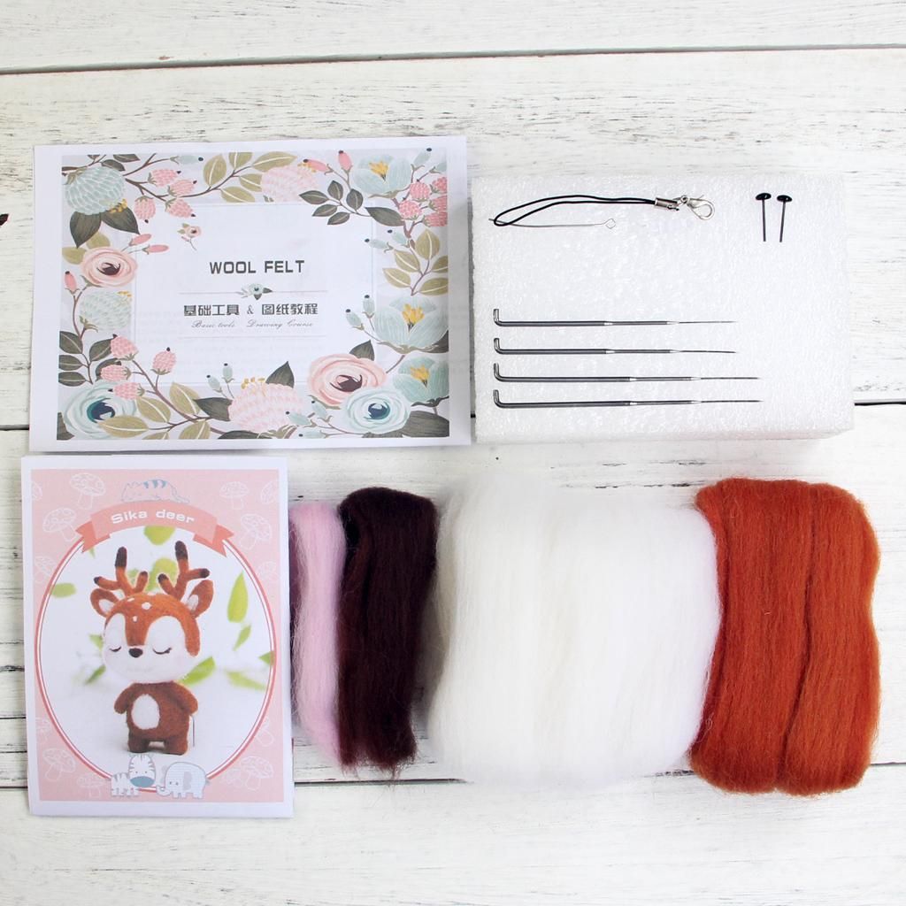 2 Sets Handmade Deer Dog Felt Craft Kit For Adult Beginners