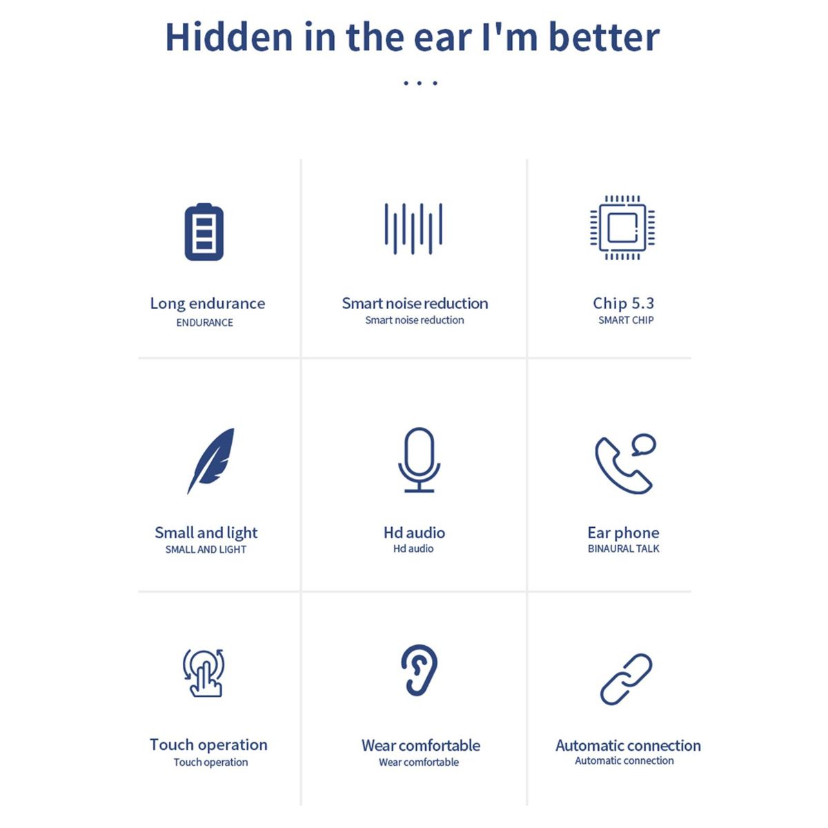 BT5.3 True Wireless Headphones with Microphone In-ear Music Earphone Noise Reduction Sport Headset Mini Earbuds